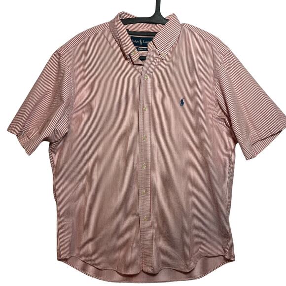 Ralph Lauren Men's Size Large L Red & White Striped Short Sleeve Shirt - Picture 1 of 7
